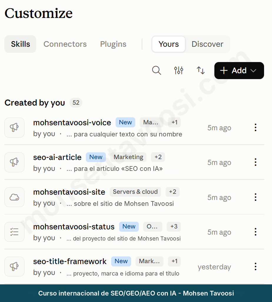Lista de skills en Claude creadas para distintas tareas de SEO