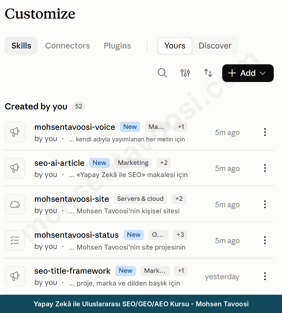 SEO'nun farklı işleri için Claude'da hazırlanmış skill listesi
