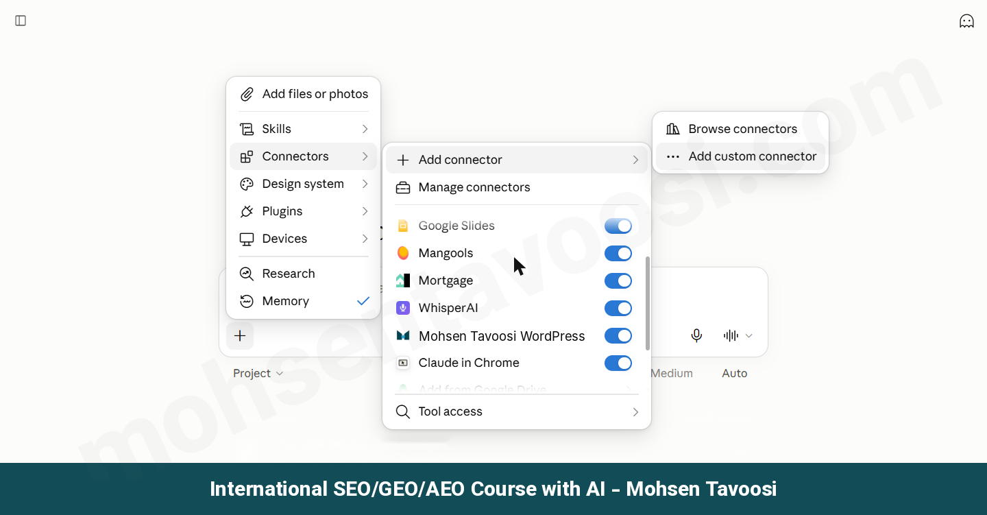 Path for adding a connector from inside a Claude chat