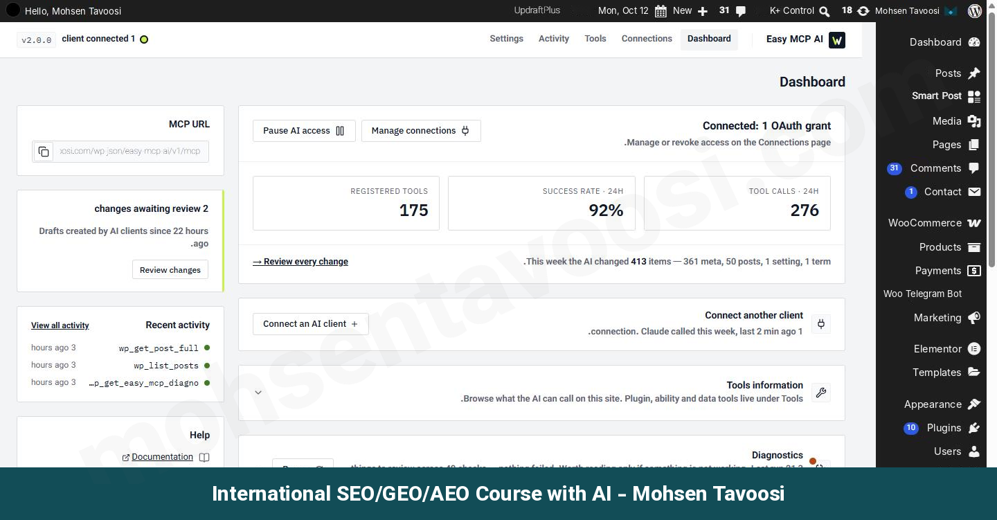 Easy MCP AI dashboard. You find the MCP URL box at the top left