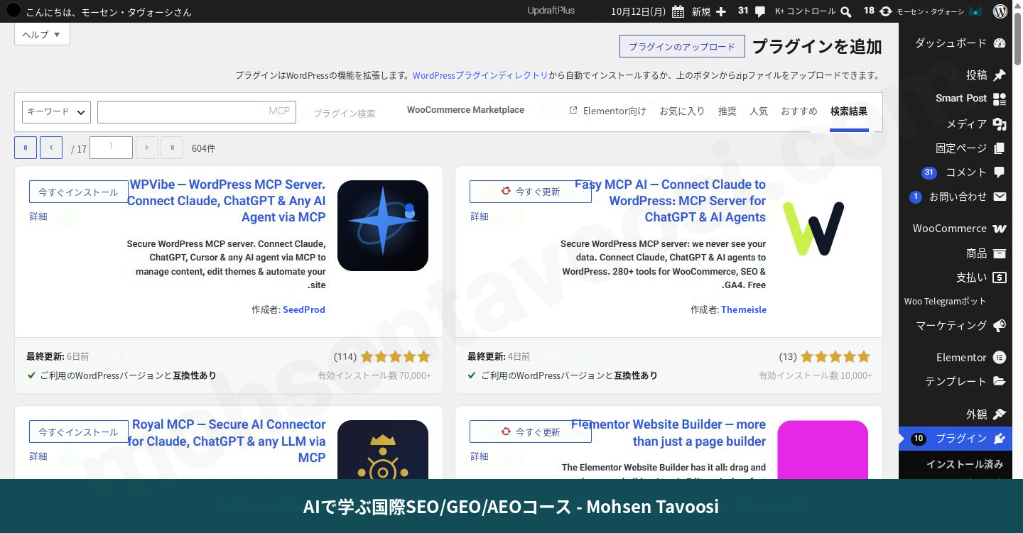 プラグインの新規追加画面でMCPを検索した結果。最初に表示されているのがEasy MCP AIです