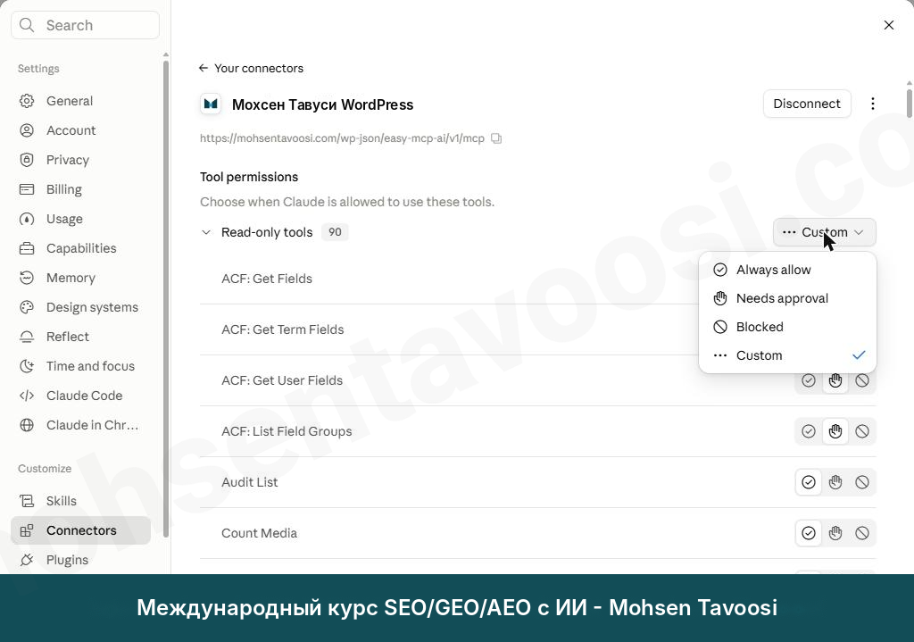 Выпадающее меню у группы Read-only tools. Надпись Custom значит, что у инструментов этой группы разные режимы