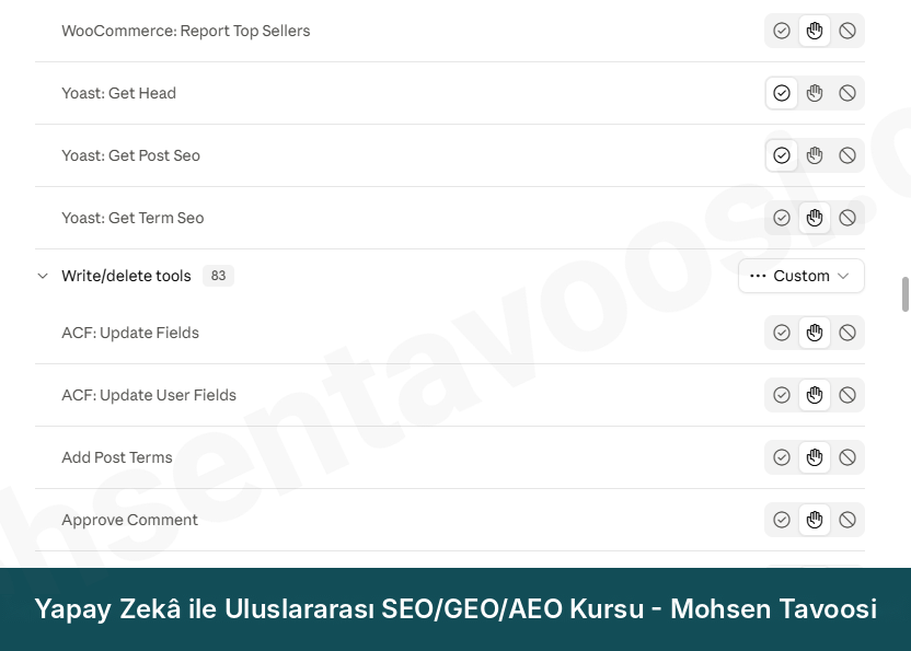Claude'daki Write/delete tools grubu. Bir şeyi değiştiren araçlar Needs approval durumunda