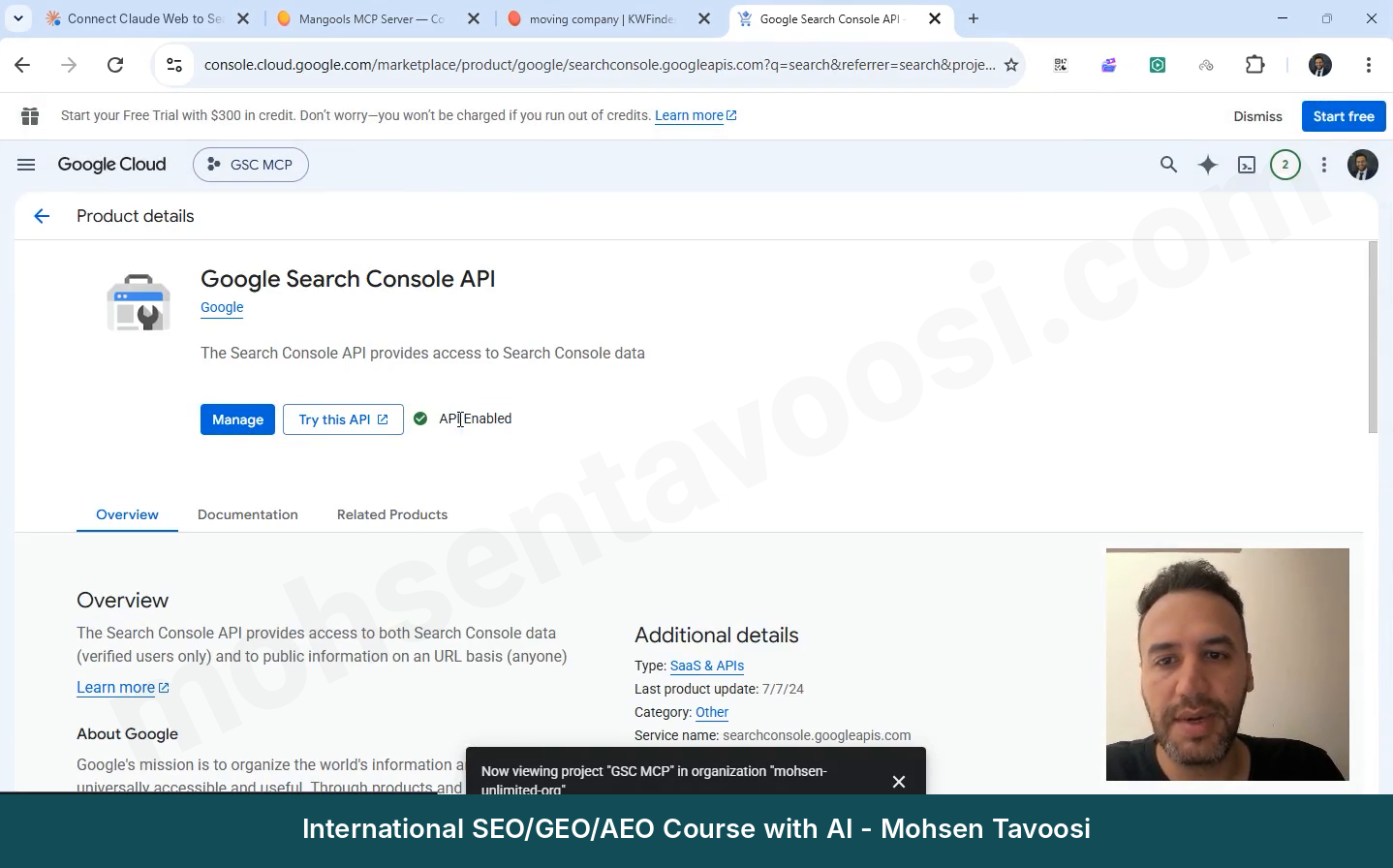 Google Search Console API enabled