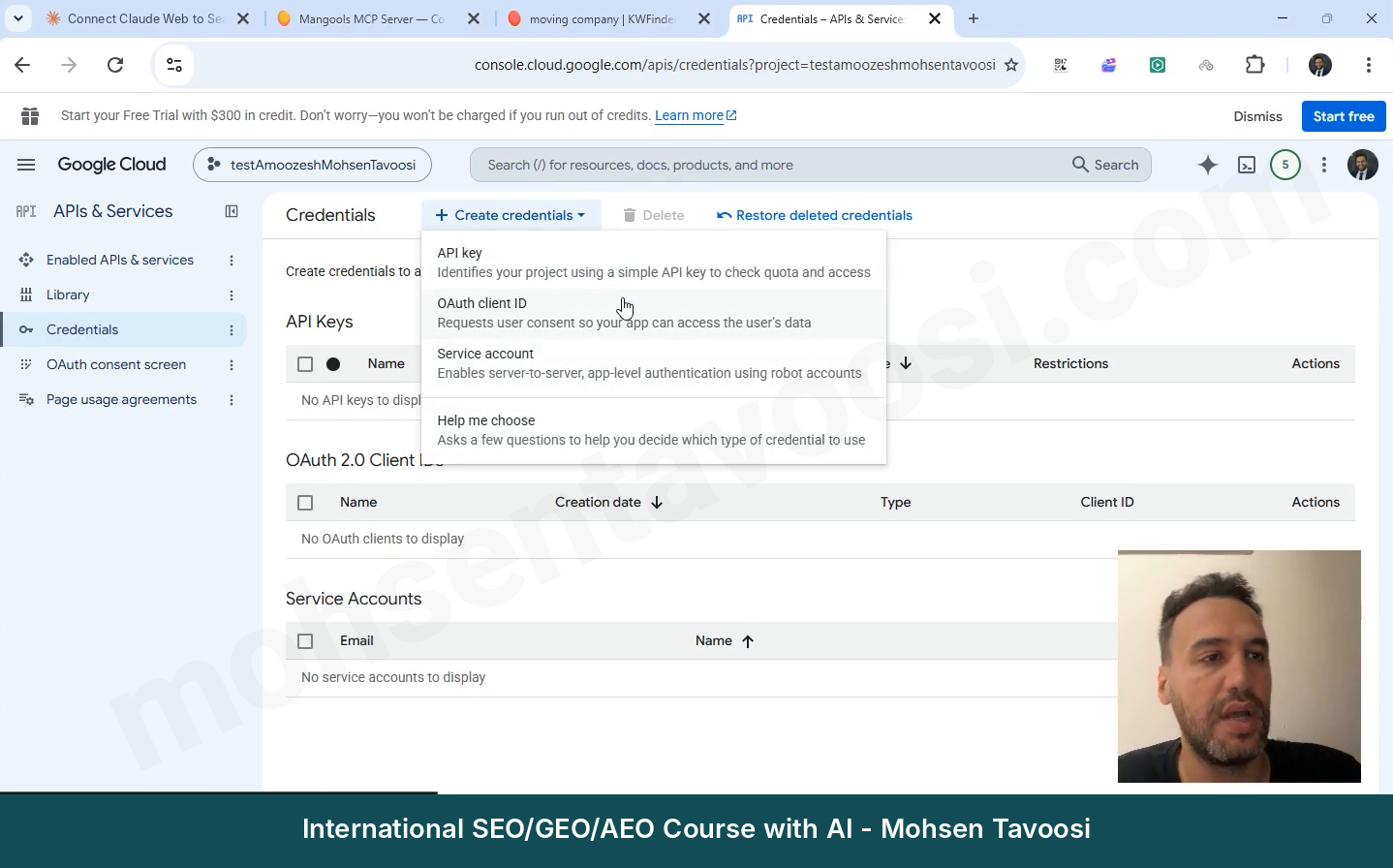 Create credentials and the OAuth client ID option