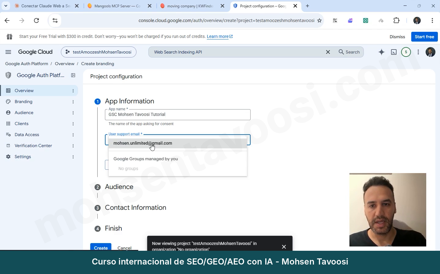 Nombre de la app y email de soporte