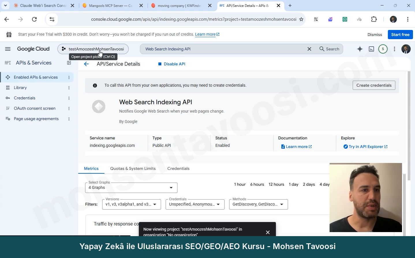 Etkinleştirildikten sonra Web Search Indexing API