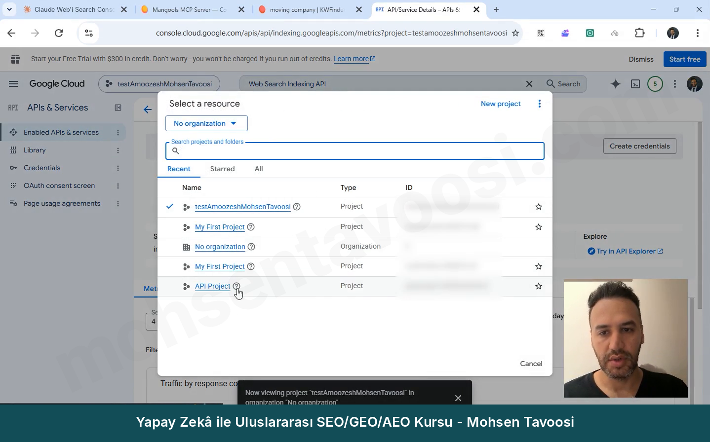 Proje seçici. Her işten önce doğru projenin seçili olduğunu kontrol edin